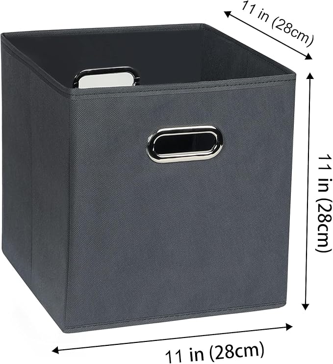 Fabric storage bins Cubes, Fabric Cube Organizer with Handle, Foldable Cube Bins for Cloth or Accessary Storage, 11x11x11, Set of 12, (Gray)