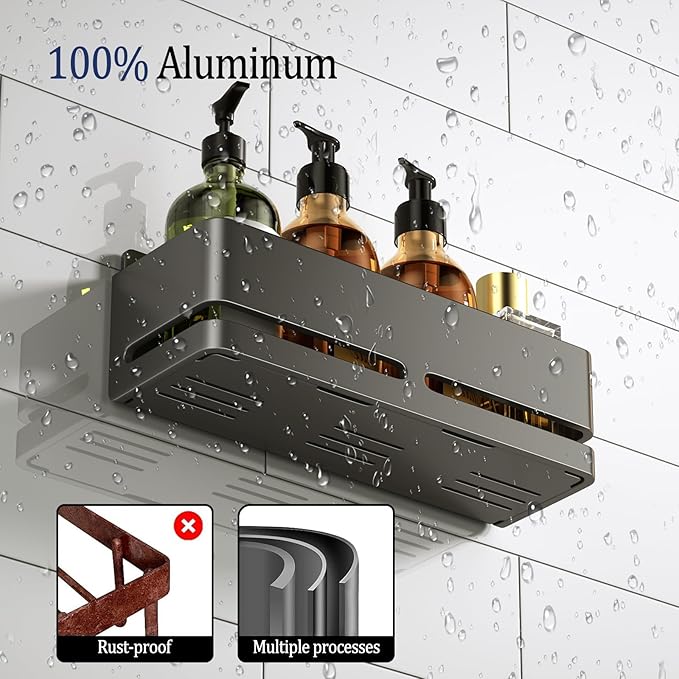 YESENT Shower Caddy, 2-Pack Shower Shelf, Heavy-Duty Bathroom Storage Shelf, Large Capacity No-Drill Bathroom Organizer, Gray Metal Storage Basket, Adhesive Installation