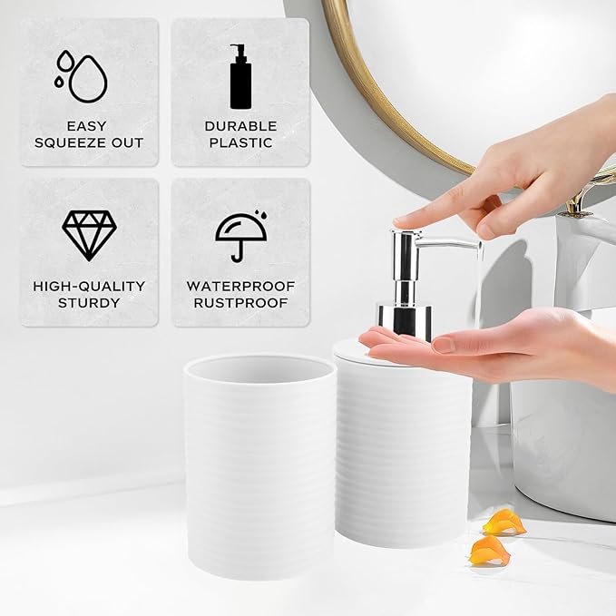 2 Piece Bathroom Accessory Set, Bathroom Accessories Set Include Soap Dispenser and Toothbrush Holder for Modern Bathroom Decor