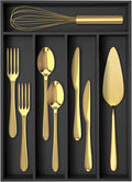 Silverware Organizer Bamboo Kitchen Drawer Organizer Utensil Organizer Silverware Holder Cutlery Organizer in drawer Flatware Organizer Tray (Black 5 Slots)