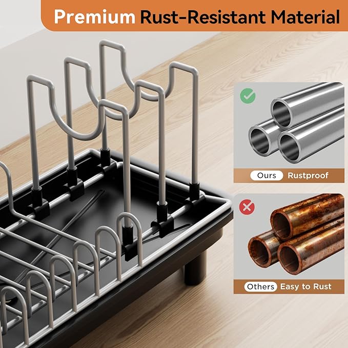 Small Dish Drying Rack, Compact Dish Drainer for Kitchen Counter, with Adjustable Back Slots, Space-Saving for Small Kitchens, Black