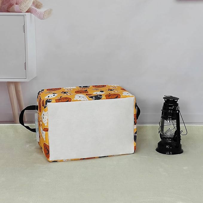 LANGYASHAN Rectangular Halloween Storage Bin Collapse Canvas Fabric Cartoon Storage Basket Home Kitchen Boys and Girls Toys Office Closet Shelf Baskets (Rec Halloween Pumpkin Ghost)