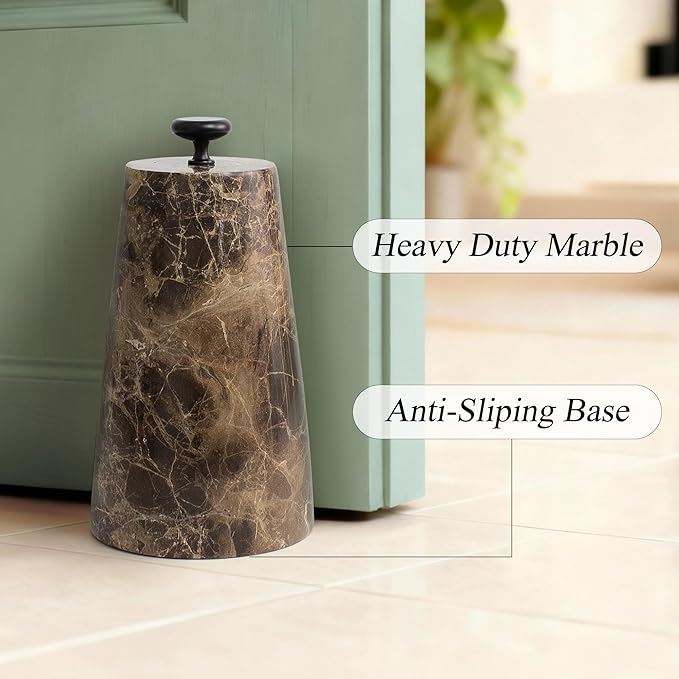 Marble Decorative Door Stoppers, Natural Marble Stone Doorstop with 2 Brass Handle. Heavy Duty Door Stop for Modern Home Decor. Anti-Slip Silicone Base Indoor Door Holder, Weighted Door Stop - Brown