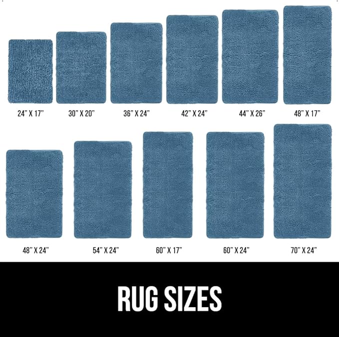 GORILLA GRIP Bath Rug Mat 60x24, Thick Soft Absorbent Chenille, Quick Dry Microfiber Mats, Rubber Backing Washable Shower Floor Rugs, Bathmat Runner, US Designed Bathroom Home Decor Accessories Blue