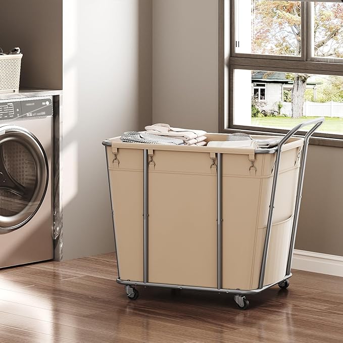 Laundry Sorter, 313L Large Laundry Basket, Rolling Hamper, Minimalist Laundry Organizer on Wheels, for Laundry Room, Bedroom, Guest Room, Beige TXY09WM