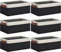 GhvyenntteS Storage Baskets for Organizing, Fabric Storage Bins with Leather H&les, Foldable Rectangular Storage Baskets for Shelves, Closets, Home, Office(Black/White, 6 Pack)11.8X7.9X5.1 in