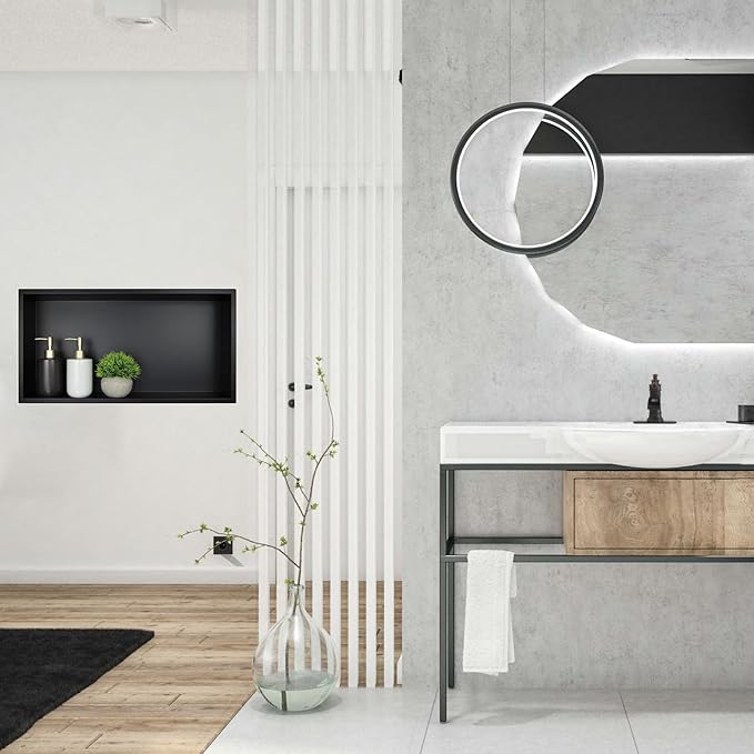 BATHFINESSE Shower Niche 24 x 12, Matte Black Stainless Steel Shower Niche Shelf Recessed for Bathroom Storage No Tile Needed Over Mount Installation