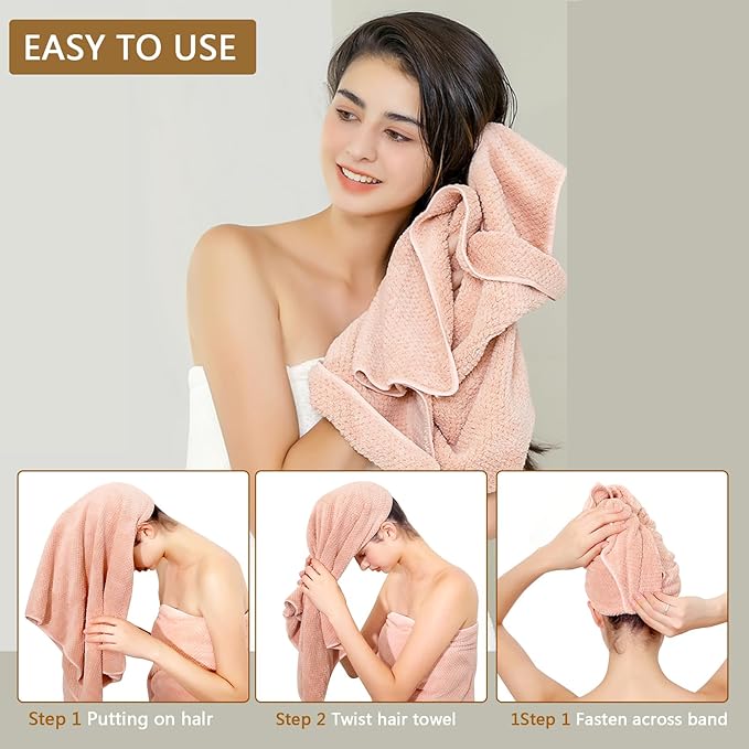 Microfiber Hair Towel Quick Dry Hair Towel Hair Drying Towels Suitable for All Kinds of Hair Ultra Absorbent Long and Thick Hair 20X40inch Lotus Root Pink (1pcs)