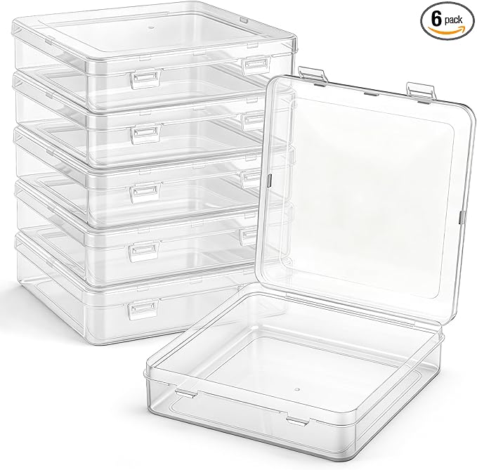 Jetec 6 Pieces Mini Plastic Clear Beads Storage Containers Box for Collecting Small Items, Beads, Jewelry, Business Cards, Game Pieces, Crafts (5.9 x 5.9 x 1.5 Inch)