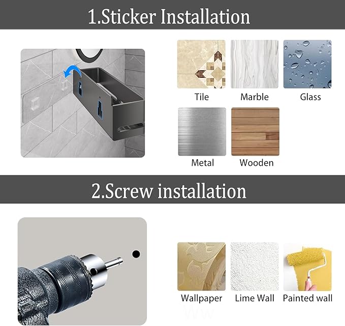 YESENT Shower Caddy, 2-Pack Shower Shelf, Heavy-Duty Bathroom Storage Shelf, Large Capacity No-Drill Bathroom Organizer, Gray Metal Storage Basket, Adhesive Installation