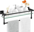 SFGSOWOR 20-inch Glass Shelf with Towel bar, Matte Black-Finished Rail, Rectangular Stainless Steel Shelf, Wall-Mounted Storage Rack