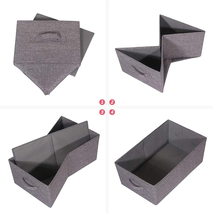 Set of 3 Closet Organizer Bins with Handle, Fabric Foldable Storage Baskets Cloth Box Containers for Shelves Home Office Clothes Clothing