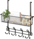 Kaiferty Over The Door Hooks Organizer,Door Hanger Door Storage with Basket,Over The Door Towel Rack Coat Hooks with 12 Hooks,for Bathroom,Bedroom,Kitchen,Office,Apartment(Black)
