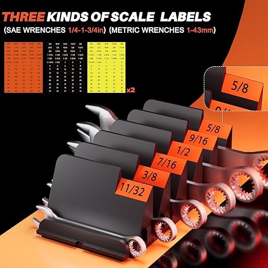 64 PCS Modular Wrench Organizer Wrench Holder - Wrench Tool Organizers for Tool Drawer Storage, Wrench Storage Set with Metric & SAE Label, Wrench Rack Tool Gift for Mechanics, Father, Men, Black