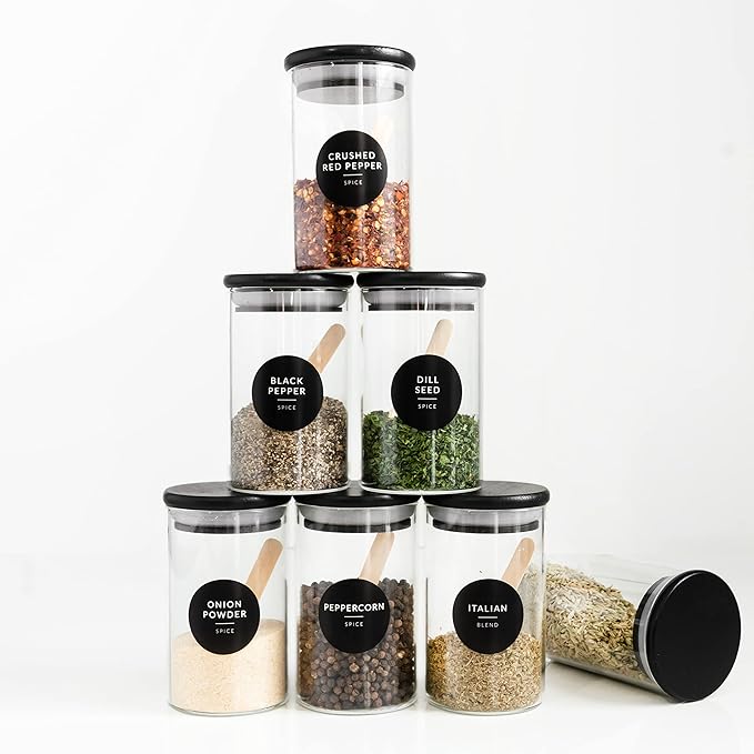 SAVVY & SORTED Spice Labels, 140 Round Waterproof Kitchen Labels for Spice Jars, Spice Organization, Herb Seasoning Pantry Labels, Spice Rack