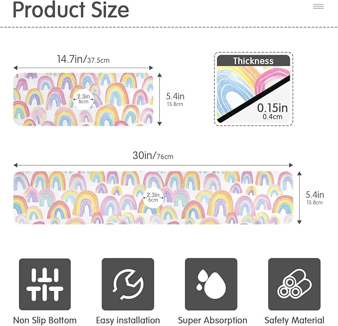 Kitchen Sink Splash Guard 1 PC 14.7 Inch Sink Faucet Mat Splash Guard for Bathroom Countertop Water Absorbent Foldable Cuttable Soft Washable Gradient Cute Rainbows