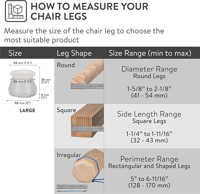 Aneaseit Chair Leg Floor Protectors - Silicone and Wool Felt Furniture Feet Covers for Hardwood Floors - Durable and Reusable Table Leg Pads - Grey, Set of 16 - Large (1.6″ - 2.1″)