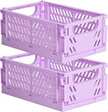 2-Pack Small Pastel Plastic Storage Baskets, Collapsible Crates for Organizing, Space-Saving Mini Bins for Classroom, Kitchen, Office, Bedroom (Purple, 9.8" x 6.5" x 3.8")