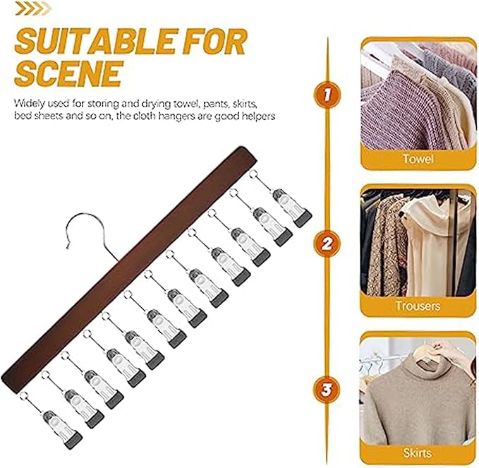 Closet Organizer with 10 Clips - Space Saving Hanging Closet Organizer, Multi-Purpose Storage Hanger for Pants, Leggings, Jeans, Sock, Shorts with Sturdy Steel Non-Slip Clips (2Pcs-C)