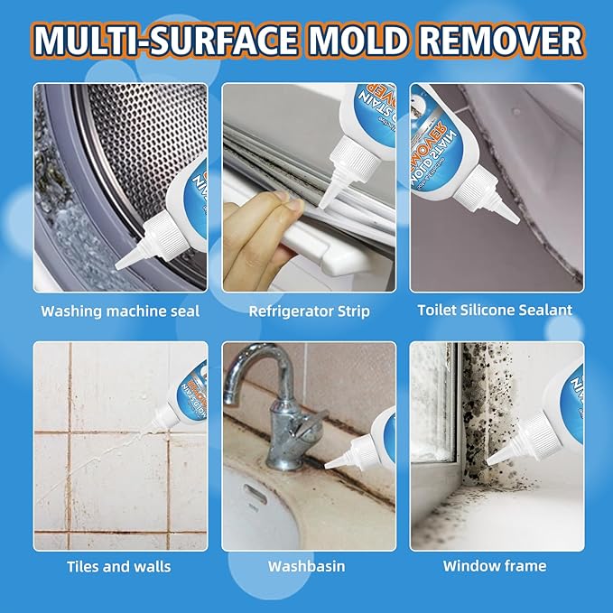Mold Stain Remover Gel, 8 fl oz Heavy Duty Washing Machine Cleaner for Front Loader Washing Machine Seal, Bathroom Grout, Shower, Caulk - Front Load Washer Cleaning Solution