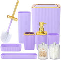 Bathroom Accessory Set,9 Pieces Purple Bathroom Accessories Set with Trash Can, Toothbrush Holder, Soap Dispenser, Toothbrush Cup, Vanity Tray, Soap Dish, Toilet Brush, Qtip Holder