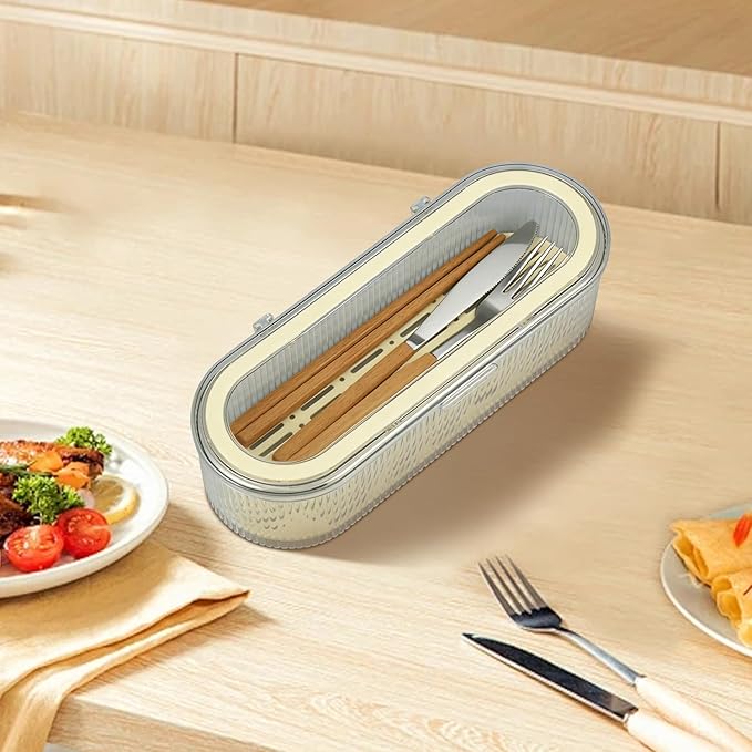 Flatware Tray with Lid,Silverware Tray Kitchen Cutlery Tray and Utensil Storage Container for Flatware and Silverware (Transparent Ripple)