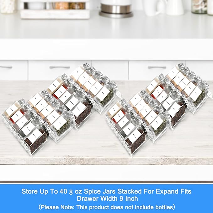 Acrylic Seasonings Spice Rack,Acrylic Spice Drawer Organizer,4 Tier,for Drawer/Countertop,Organize and Display Your Spices,and Seasonings(Jars not included)