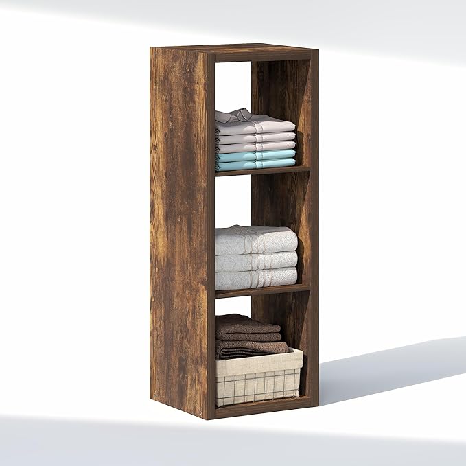 Furinno Cubic Closet Organizers and Storage, 3-Cube Closet Organizer, Open Shelf Closet Storage, Extra Thick Frame for Wardrobe, Bedroom, Living Room, Amber Pine