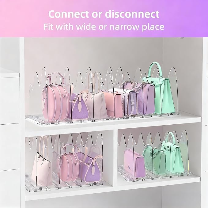 ANTOWIN 2 Pack Clear Purse Organizers for Closet, Adjustable Shelf Divider, Handbag Separators Storage Organizer, Shelf Divider in Bedroom, Office, Kitchen