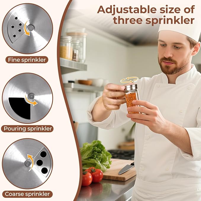 ComSaf Spice Jars with Shaker lids Adjustable, 4oz 6PCS, 9 DIY Labels, Spice Jars Trial Set & Supplement Set, Empty Ingredient Containers and Square Ingredient Bottles for Kitchen and Seasoning