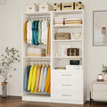 Closet System of 2 Sets with 3 Drawers & 4 Shelves & 4 Hanging Rods, 4FT-10FT Closet Organizer System, Walk in Closet, Modular Closet System White (4FT)