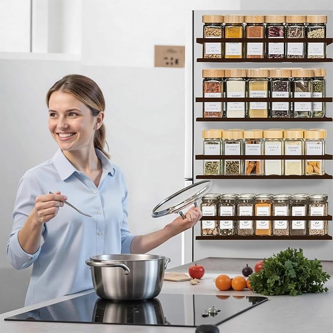 Magnetic Spice Rack for Refrigerator Seasoning Organizer for Spice Fridge Shelf storage Magnetic Shelf with Hook for Oven(Bronze)