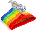 Pack of 30 Kids Velvet Hangers, Non-Slip Space-Saving with Cascading Mini Hooks, Rainbow Colors (Red, Orange, Yellow, Green, Blue) Baby and Toddler Clothes Organization