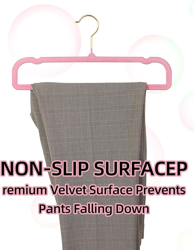 HGYZE Velvet Pants Hangers 20 Pack, 360° Swivel Gold Hook, Non Slip Felt Hanger for Spaghetti Strap Dresses Slack Jean, Blush Pink and Gold Felt Hangers, Cute Flocked Trouser for Adult Teen