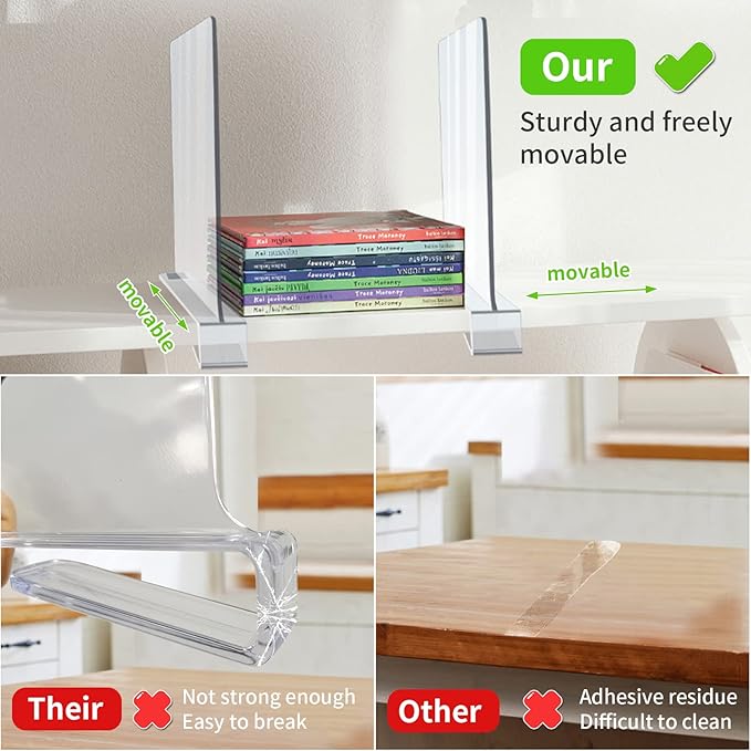 Acrylic Shelf Dividers for Closet Organization, Clear Closet Shelf Separators for Wooden Shelving, Adjustable Acrylic Bookshelf Organizers for Kitchen Cabinets and Bedroom (8PCS)