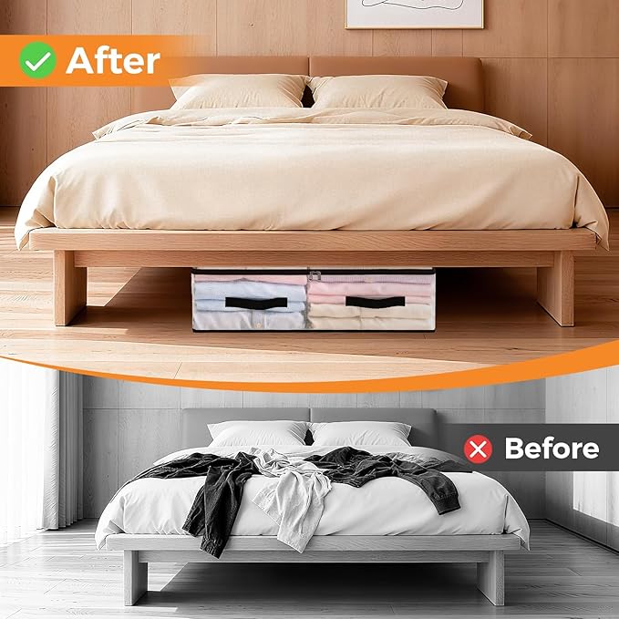 2 Pack Under Bed Storage Bags, 60L Foldable Clear Storage Containers with Handles, Dual Zippers for Comforter, Clothes, Bedding, Linen Sheets, Sweaters, Blanket Storage