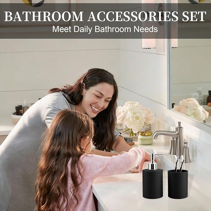 2 Piece Bathroom Accessory Set, Bathroom Accessories Set Include Soap Dispenser and Toothbrush Holder for Modern Bathroom Decor