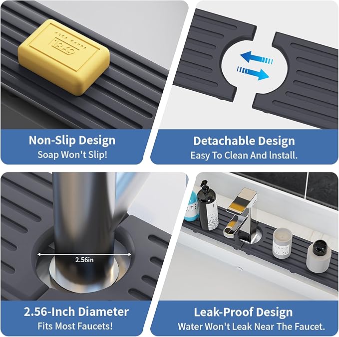 Faucet Mat for Kitchen Sink, Water Absorbent Kitchen Faucet Mat, Durable Sink Splash Guard with Raised Feet, Diatomite Fast Drying Kitchen Sink Faucet Mat, Bathroom Stone Drying Tray for Counter