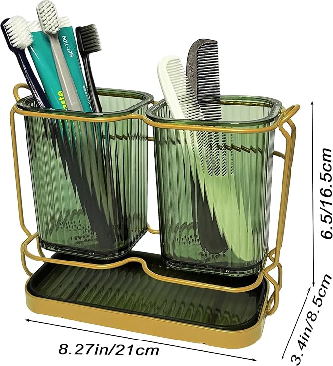 Christmas Green Toothbrush Holders for Bathrooms, 2 Cups Toothbrush Holders Wall Mounted, Bathroom Organizers and Storage, Bathroom Toothbrush Holder Set for Toothpaste Razors Toothbrush
