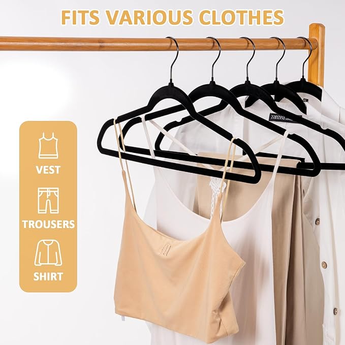 Pack of 30 Velvet Hangers, Space-Saving Heavy Duty Clothes Hangers for Suit, Non-Slip, 0.2 Inches Slim, 17.7 Inches Wide, 360° Swivel Black Hook - Black