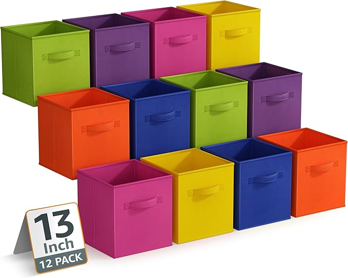 Sorbus 13 Inch Storage Bins - Sturdy Collapsible Fabric Storage Cubes with Handle - 12 Foldable Baskets for Organizing Clothes, Toys, Books - Storage Baskets for Shelves, Closets
