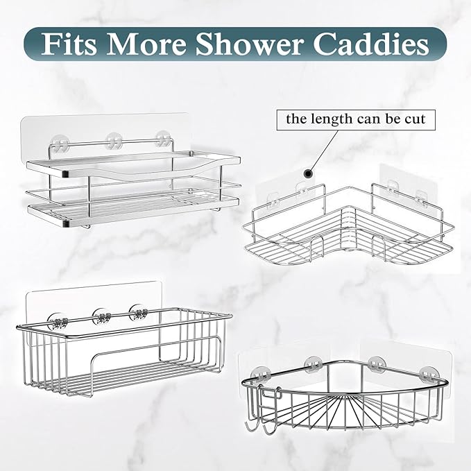 EAGMAK 4 Pack Transparent Shower Caddy Adhesive for Replacement, No Drilling, Soap Holder, Bathroom Storage Shelves and Kitchen Racks
