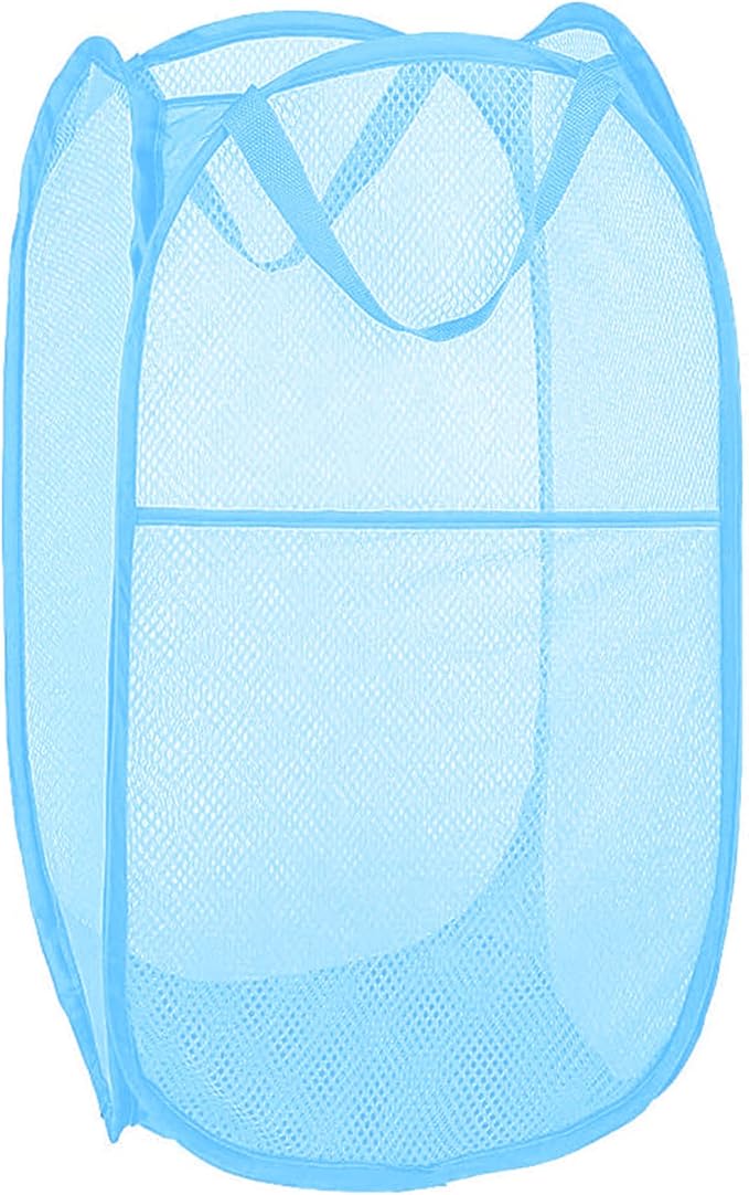 Mesh Laundry Hamper, Pop Up Laundry Basket Portable Collapsible Clothes Storage Bin for Bedroom, College Dormitory, Apartment, Foldable Clothes Hamper, Sky Blue