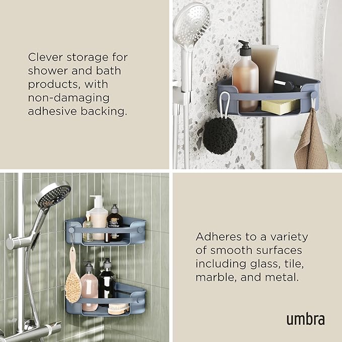 Umbra Flex Adhesive Shower Corner Shelf for Bathroom, Slate Blue