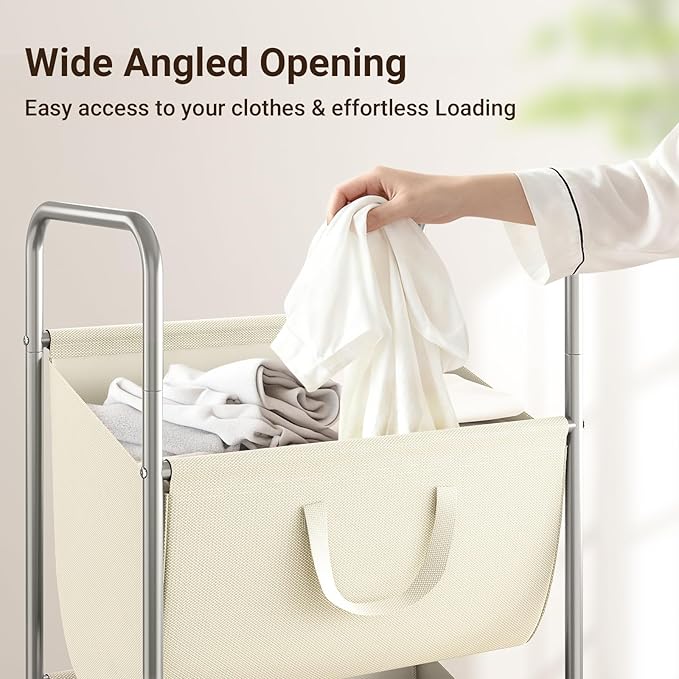 ELYKEN 120L Vertical Rolling Laundry Hamper with Removable Bags, 3 Section Laundry Baskets with Wheels, Space-Saving 3 Tier Laundry Sorter for Small Spaces, Dorm, Bedroom, Bathroom, Laundry Room