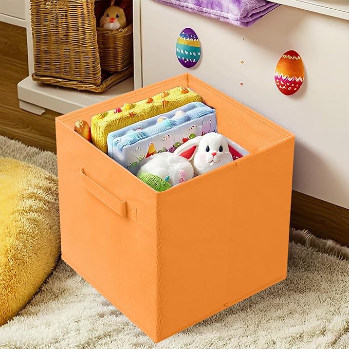 PowerKing Collapsible Storage Cubes with Handles, Fabric Foldable Bins for Closet Shelves, Durable Organization Storage Bins, 10.5'' x 11'' x 10.5'' (Orange, 6Pack)