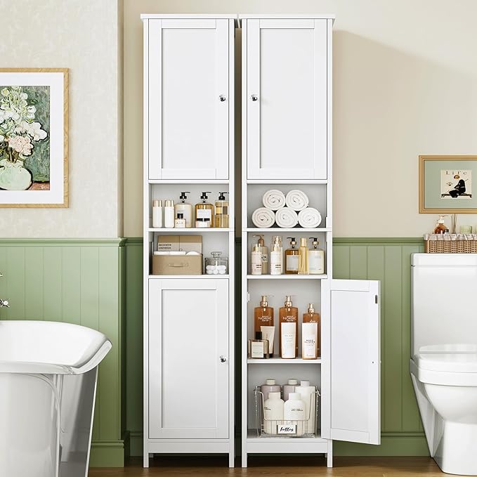 TEENFON 67" Tall Bathroom Cabinet with Adjustable Shelves and Doors, Narrow Bathroom Storage Cabinet for Small Space, Living Room, Entryway, Kitchen, White