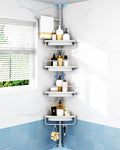 ALLZONE Rustproof Shower Caddy Corner for Bathroom,Bathtub Storage Organizer for Shampoo Accessories,4-Tier Adjustable Shelves with Tension Pole, 34 to 116 Inch, Grey