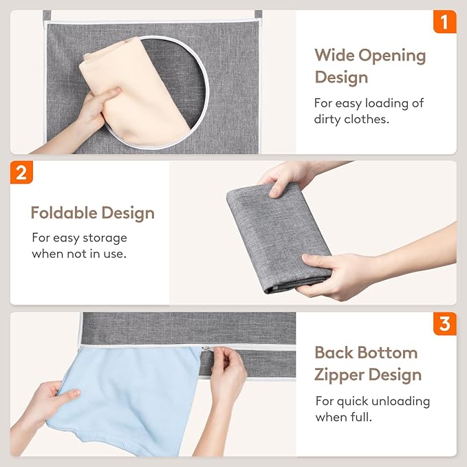 Lifewit 1 Pack Over Door Laundry Hamper, Large Collapsible Hanging Laundry Hamper, Hanging Laundry Basket Bag for Bathroom Bedroom Dirty Clothes Storage Organizer, Light Gray