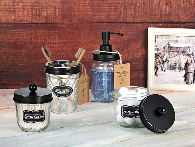Amolliar Mason Jar Liquid Soap Dispenser -Rustproof Stainless Steel Replacement - Farmhouse Decor for Kitchen/Bathroom,Liquid Soap Pumps for Hand Soap,Dish Soap,Lotions/Black-2 Pack